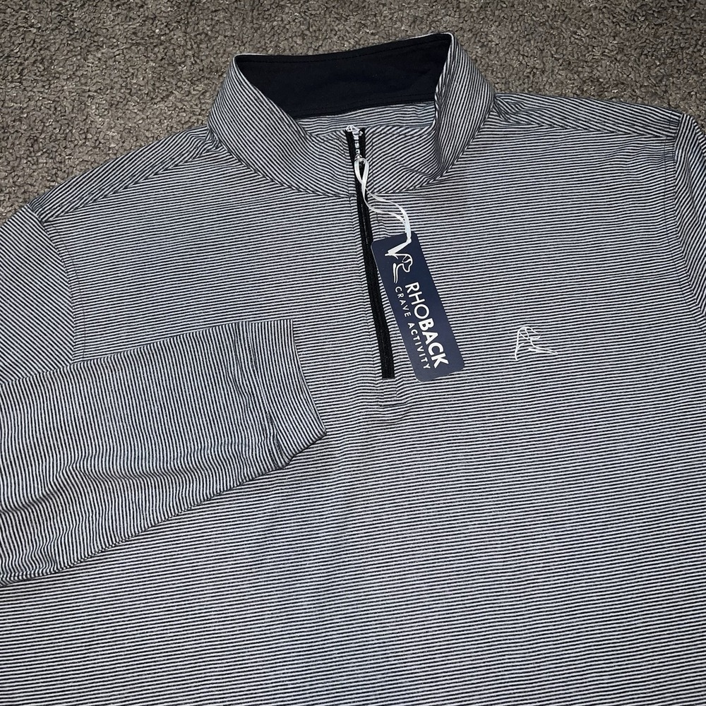 Rhoback 1/4 Zip Pullover Sweater Mens XL Gray Striped Mock Neck Golf Performance